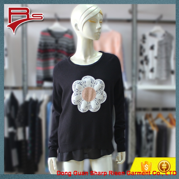 Large Flower Pattern Pullover Sweater 1704020