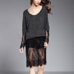 Medium length lace stitching sweater 1706054