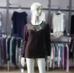 Women Coffee Lace Pullover Sweater 170215
