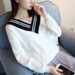 Color deep V collar Pullover 1706193