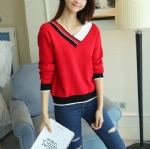 Ladies V color collar Pullover 1708017